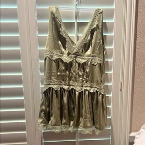 SHEIN Olive Green Lace Trim Mini Dress